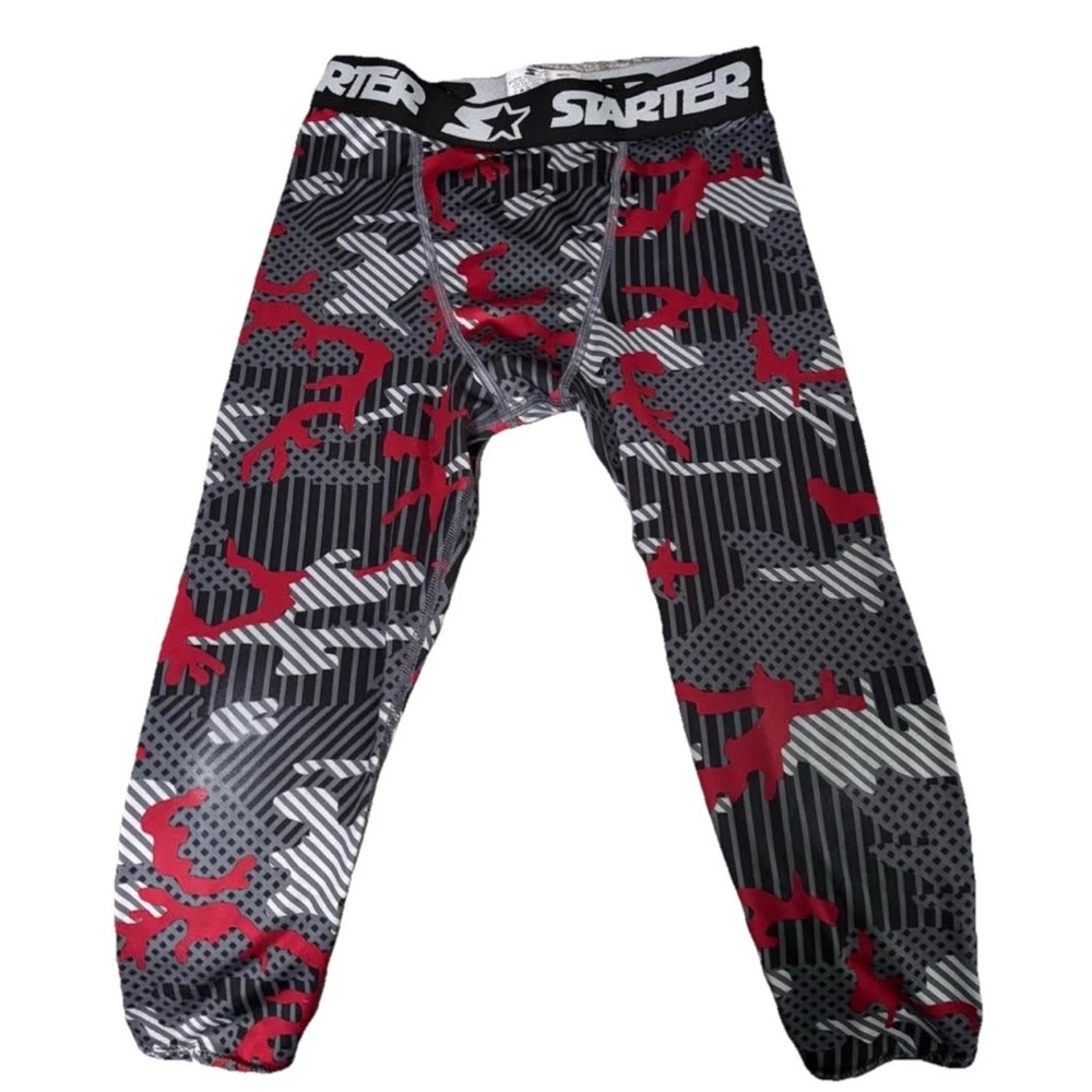 Starter Boys Size YM  Camo Compression Pants Red Gray Athletic Base Layer Sports